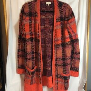 Lucky Brand Multi Plaid Mid Length Cardigan